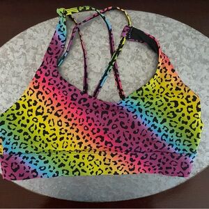 ZYIA Active rainbow leopard Light n Tight strappy bra. size XL